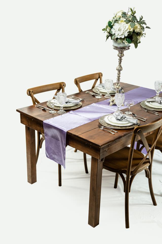 Rental store for 12  x 108  Lilac Satin Pointed Runners in Allentown PA